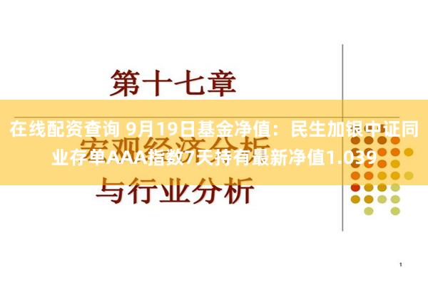 在线配资查询 9月19日基金净值：民生加银中证同业存单AAA指数7天持有最新净值1.039