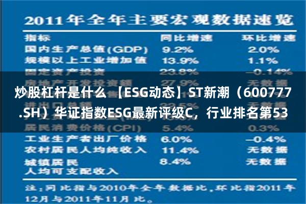 炒股杠杆是什么 【ESG动态】ST新潮（600777.SH）华证指数ESG最新评级C，行业排名第53